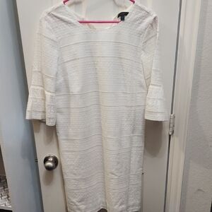 J. Crew White Ribbed Sheath Dress with Bell Sleeves